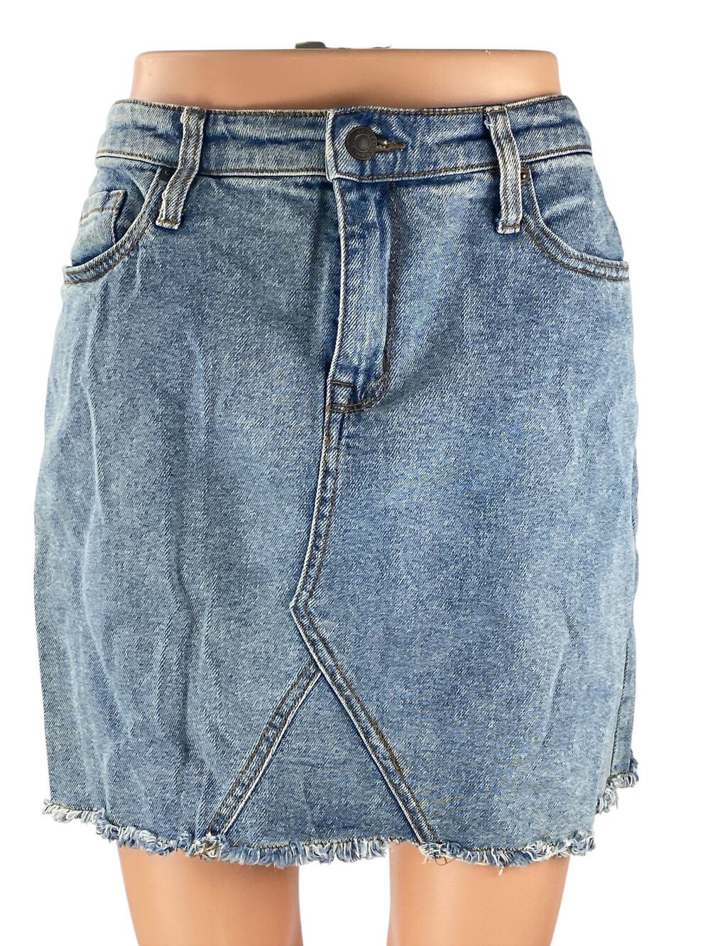 Mossimo Blue Raw Fayed Hem High Rise Mini Deconstructed A-Line Denim Skirt 12/31